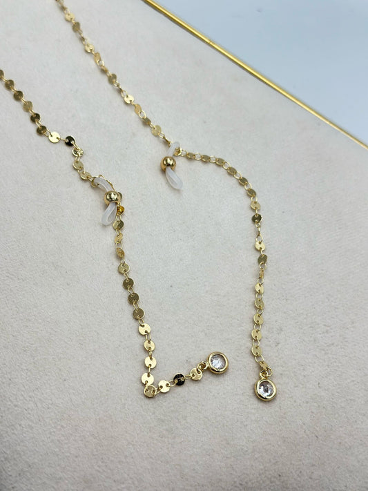 Pul Detaylı Altın Kaplama Gözlük İpi