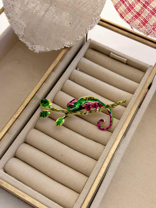 Renkli Bukalemun Figürlü Broş