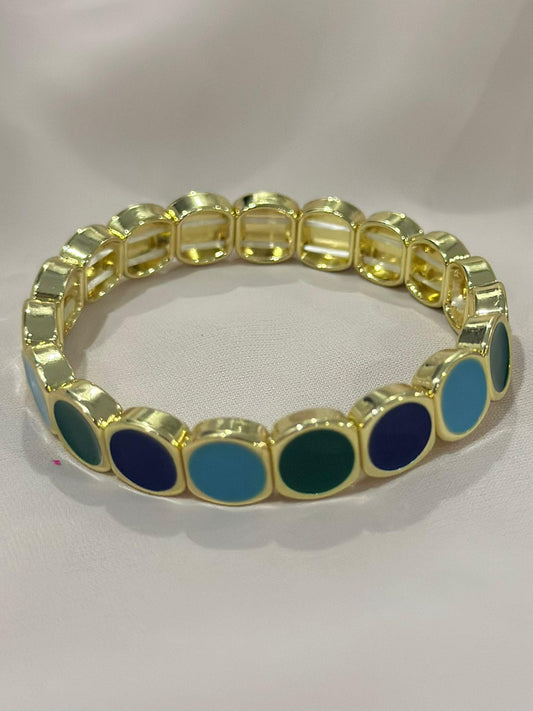 Renkli Mineli Lastik Bileklik (Pirinç Kaplama)