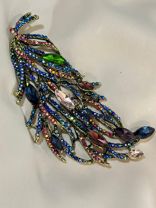 Renkli Zirkon Taş Detaylı Tüy Broş