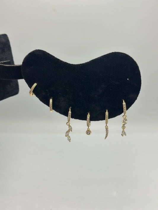 Sallantılı Damla Detay Set Küpe (Çelik)