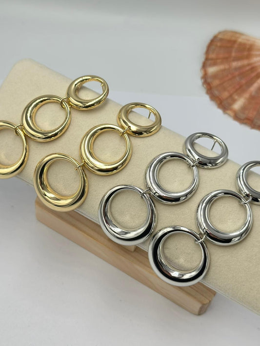 Sallantılı Sıralı Daire Detay Küpe (Pirinç Kaplama)