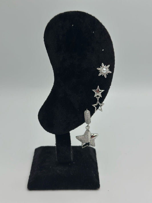 Sallantılı Zirkon Taş Ve Yıldız Detaylı Premium Set Küpe