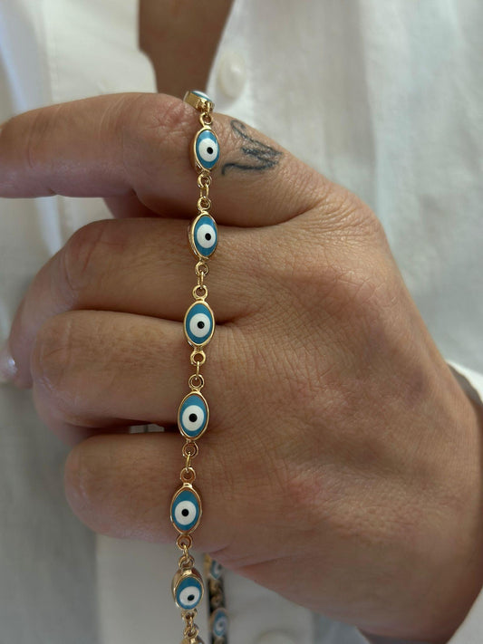 Sıralı Nazar Boncuk Çelik Kolye (Rose Gold)