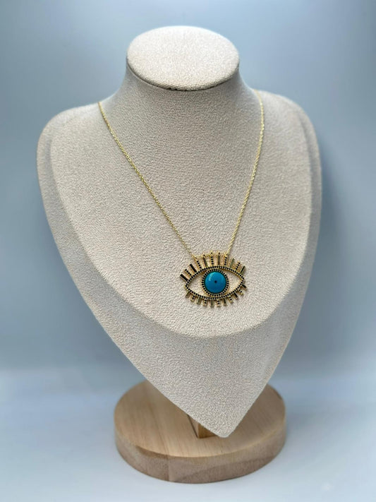 Siyah Zirkon Taş Detay Göz Kolye (Pirinç Kaplama)