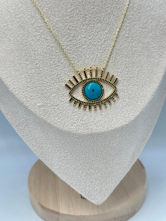 Siyah Zirkon Taş Detay Göz Kolye (Pirinç Kaplama)