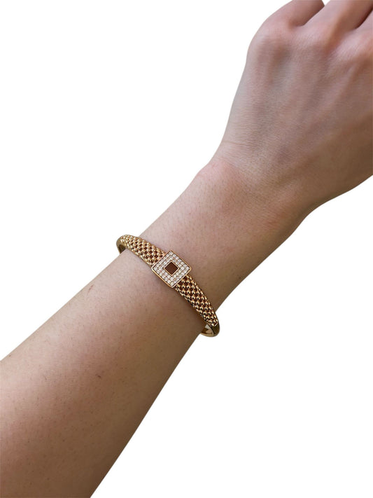 Topçuk ve Zirkon Taş Detaylı Çelik Kelepçe Unisex Bileklik