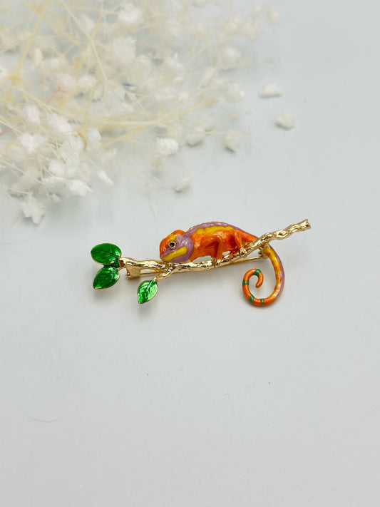 Turuncu Sevimli Bukalemun Broş