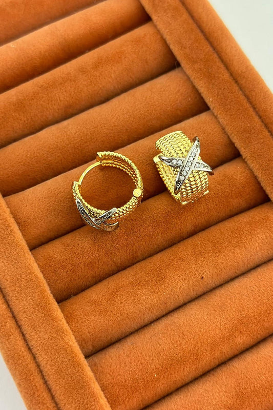 X Detaylı Zirkon Taş Halka Küpe