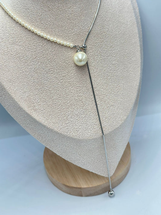 Yarı İnci Detay Kolye (Çelik)