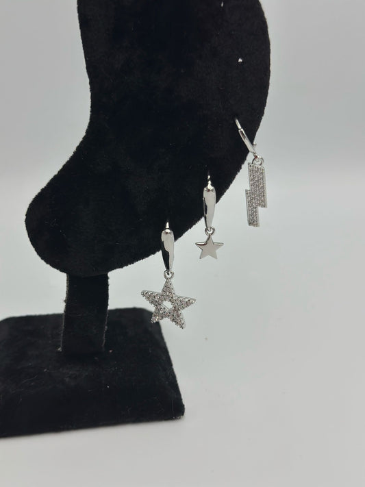 Yıldız Ve Şimsek Detaylı Set Küpe