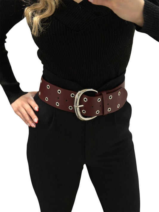 Zımba Detaylı Kalın Bordo Kemer (90Cm)