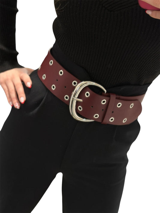 Zımba Detaylı Kalın Bordo Kemer (90Cm)