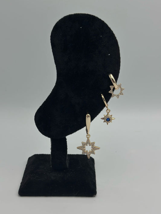 Zirkon Taş Detay Kutup Yıldız Set Küpe