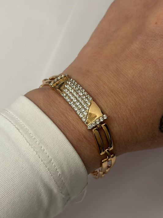 Zirkon Taş Detay Sıralı Kare Kesim Bileklik (Çelik)