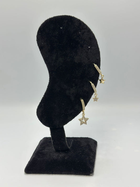 Zirkon Taş Detay Yıldız Set Küpe (Çelik)