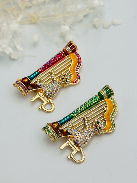 Zirkon Taş Detaylı Arp Çalan Kedi Broş