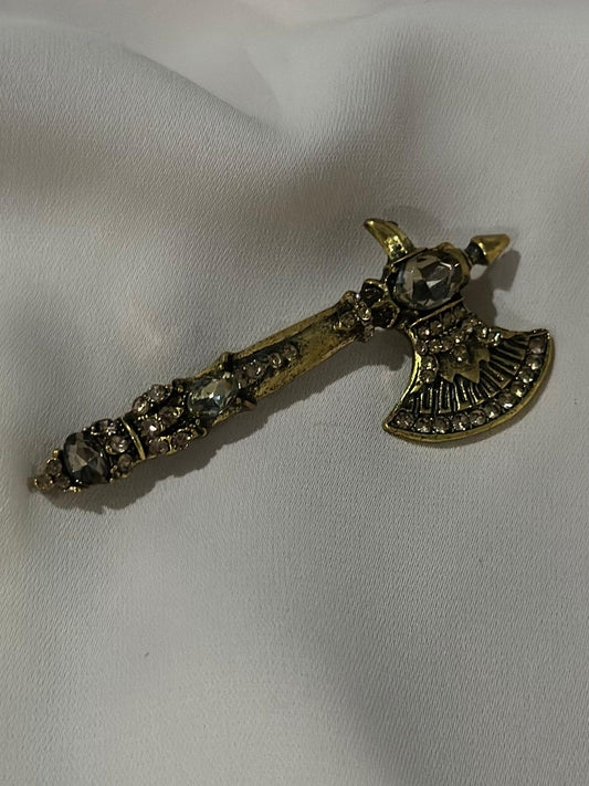 Zirkon Taş Detaylı Eskitme Balta Broş