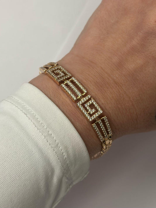 Zirkon Taş Detaylı Labirent Çelik Bileklik