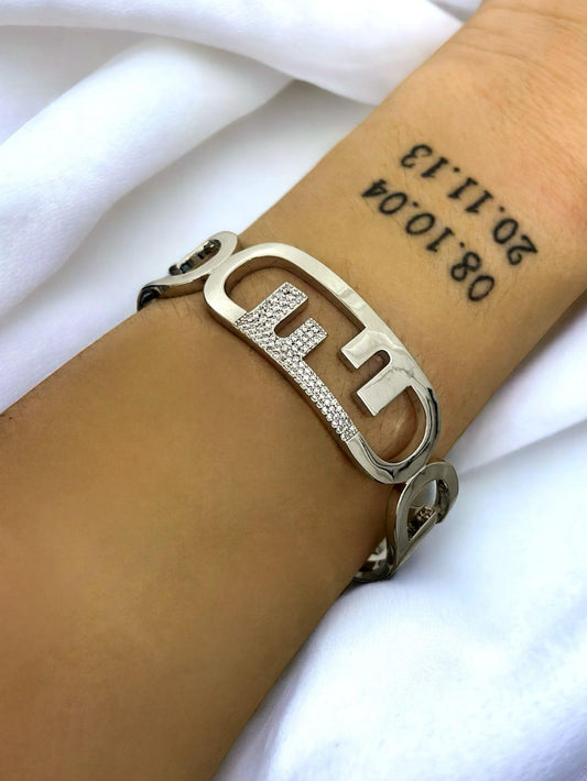 Zirkon Taş DEtaylı Paslanmaz Çelik Unisex Ayarlamalı Kelepçe Bileklik