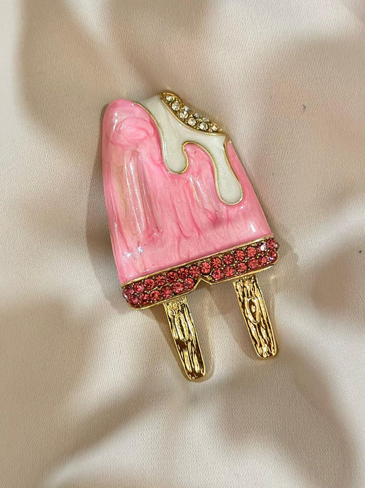 Zirkon Taş Detaylı Pembe Dondurma Broş