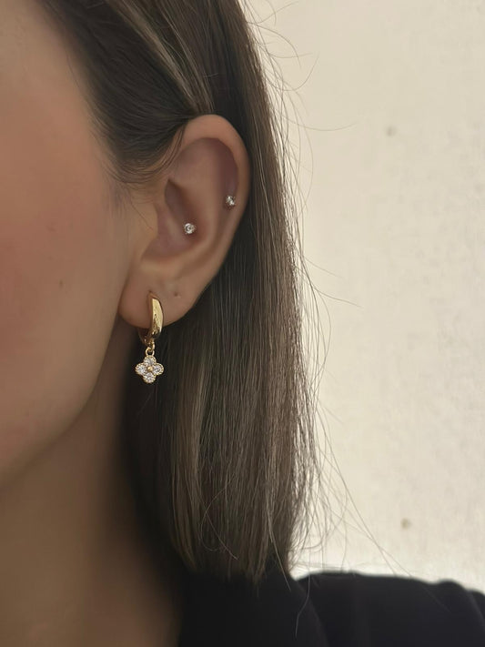 Zirkon Taş Detaylı Yonca Sallantılı Küpe (Çelik)