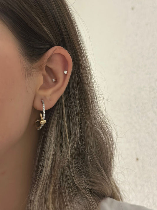 Zirkon Taş  Düğüm Detaylı Halka Küpe (Çelik)