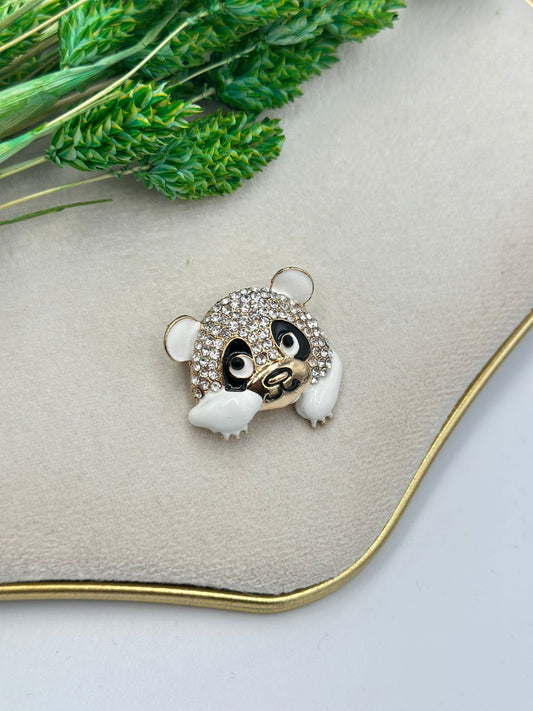 Zirkon Taş Panda Broş