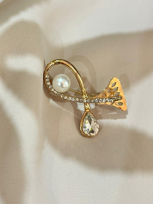 Zirkon Taş Ve İnci Detaylı Broş