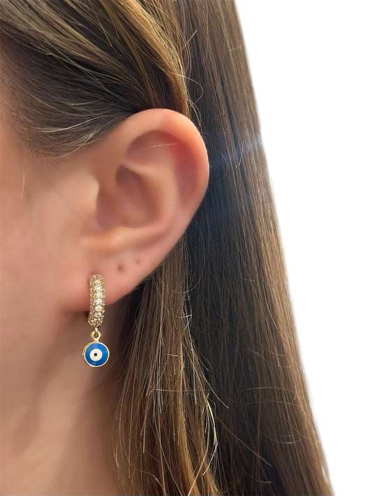 Zirkon Taş ve Nazar Boncuğu Detaylı Minimal Küpe