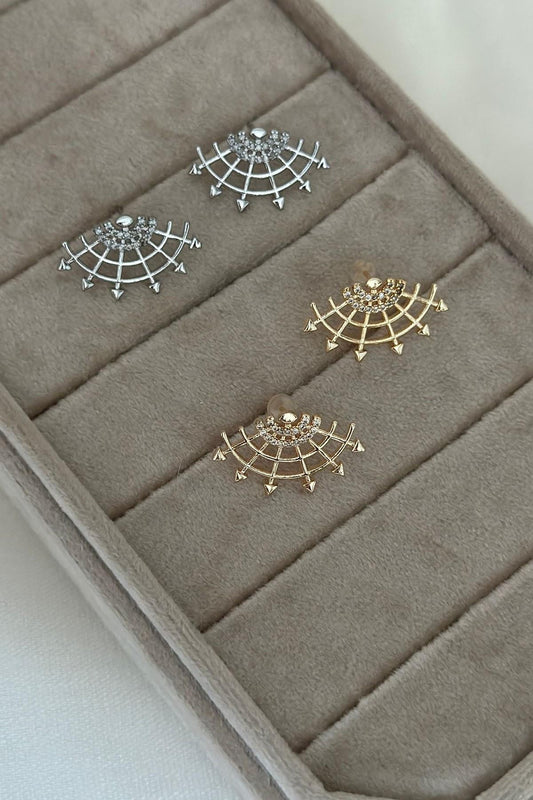 Zirkon Taş ve Örümcek Ağı Detaylı Minimal Küpe