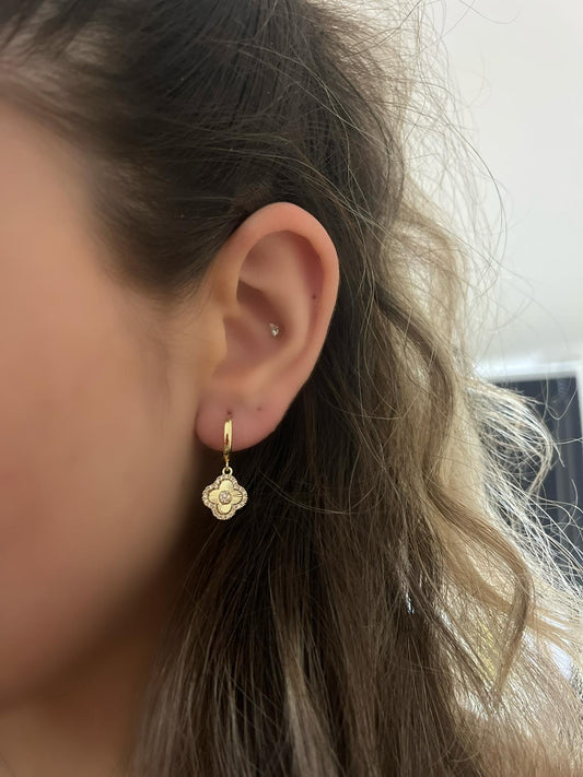 Zirkon Taş Ve Yonca Detay Sallantılı Küpe