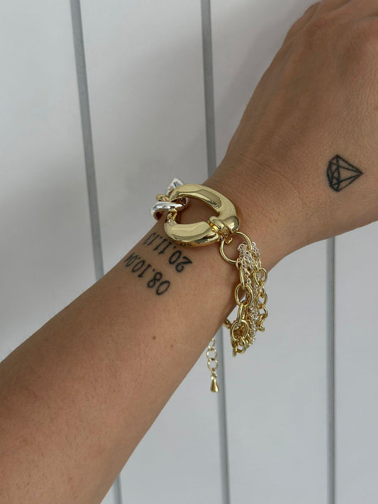 14K Altın Kaplama 3 Renk Detaylı Kalın Zincir Bileklik