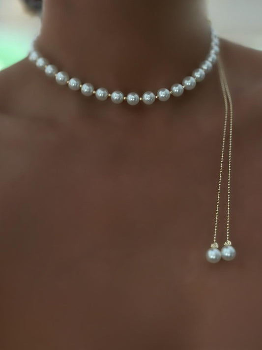 14K Altın Kaplama Choker Çelik İnci Kolye