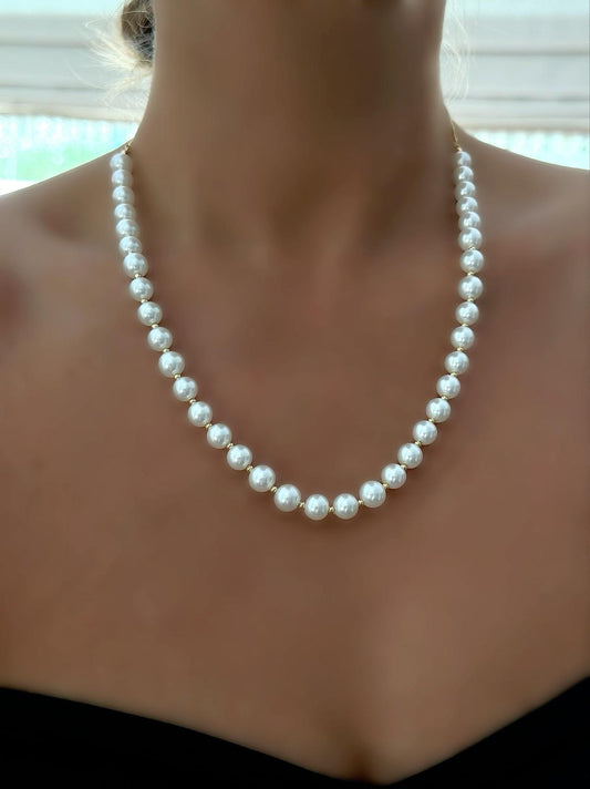 14K Altın Kaplama Choker Çelik İnci Kolye