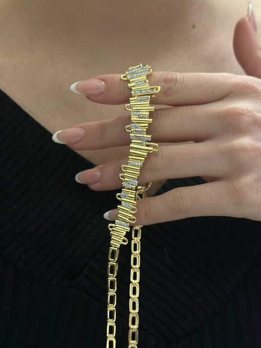 14K Altın Kaplama Çift Renk Detaylı Geometrik Kolye