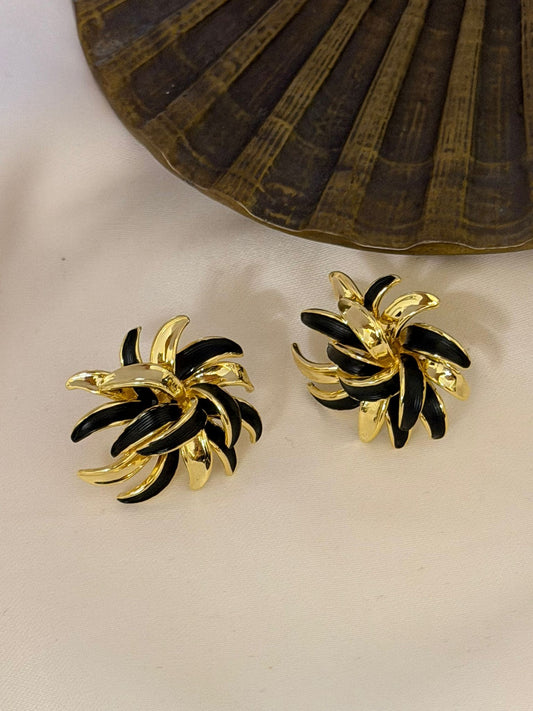 14K Altın Kaplama Gold Detaylı Çiçek Küpe