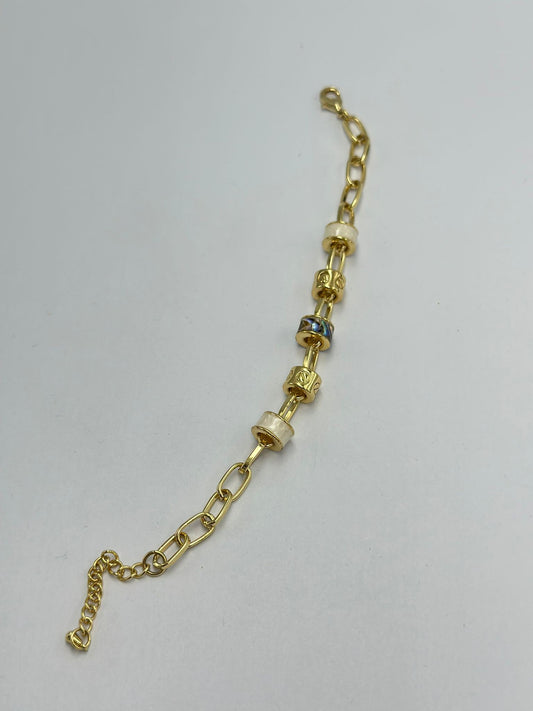 14K Altın Kaplama Hareli Taş Deatylı Ayarlamalı Gold Bileklik