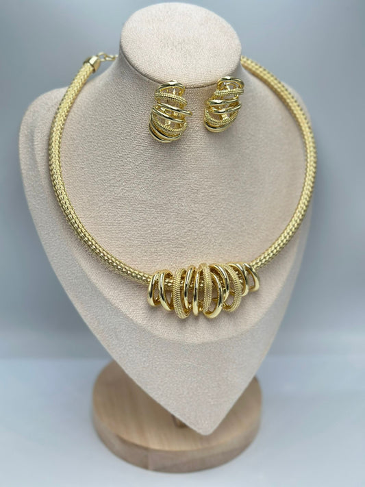 14K Altın Kaplama Hasır Görünüm Set Takı