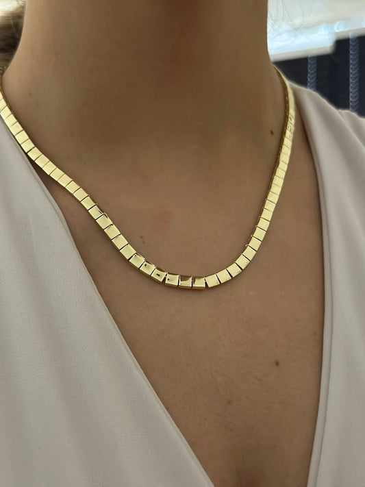 14K Altın Kaplama Kesik Plaka Kolye