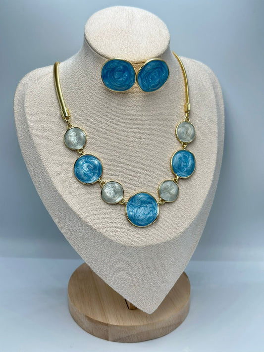 14K Altın Kaplama Renkli Mavi Set Takı