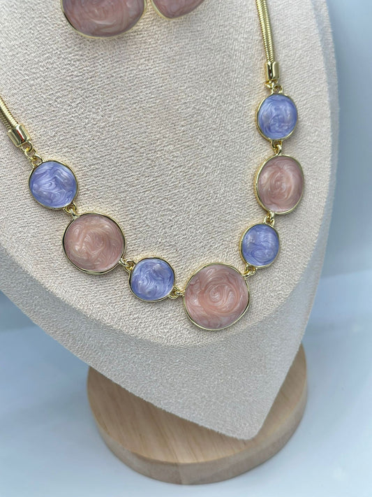 14K Altın Kaplama Renkli Pembe Set Takı