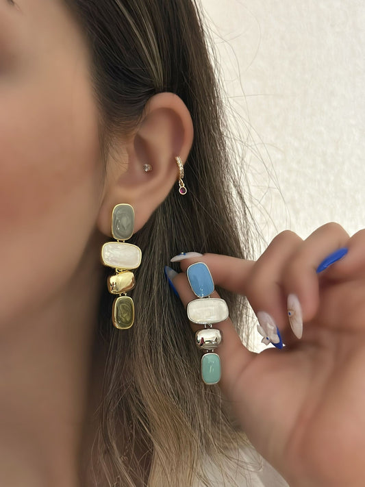 14K Altın Kaplama Sallantılı Geometrik Küpe