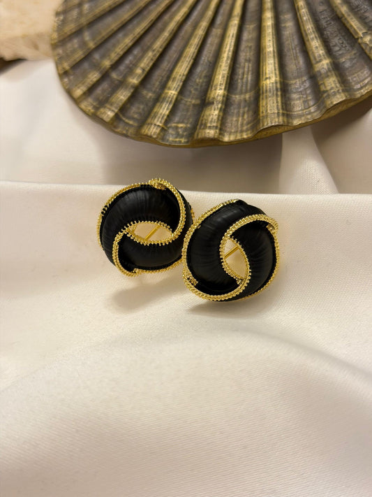 14K Altın Kaplama Siyah Küpe