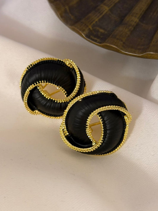 14K Altın Kaplama Siyah Küpe