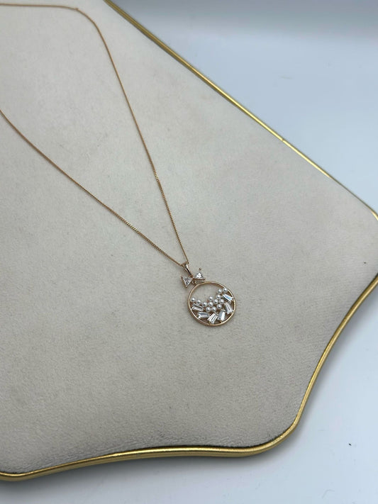 14K Altın Kaplama Taş ve İnci Detaylı Minimal Çelik Kolye (45cm)