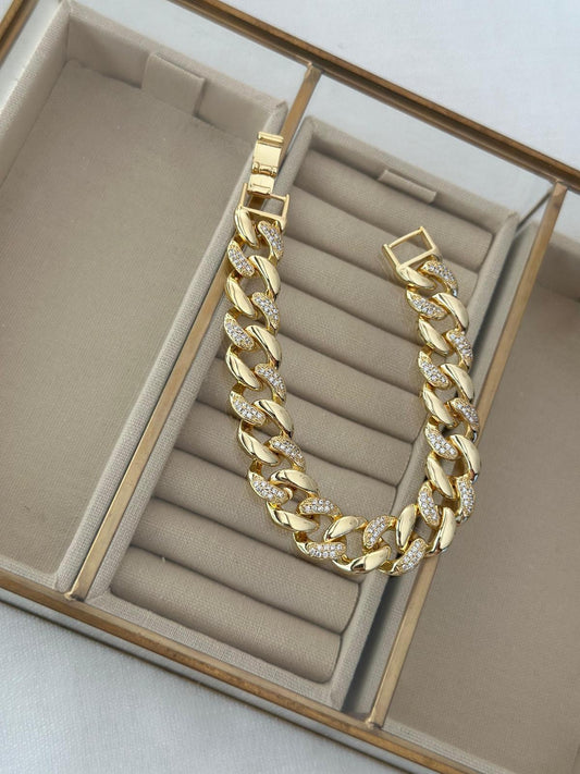 18K Altın Kaplama Zirkon Taş Detaylı Zincir Model Chain Unisex Bileklik