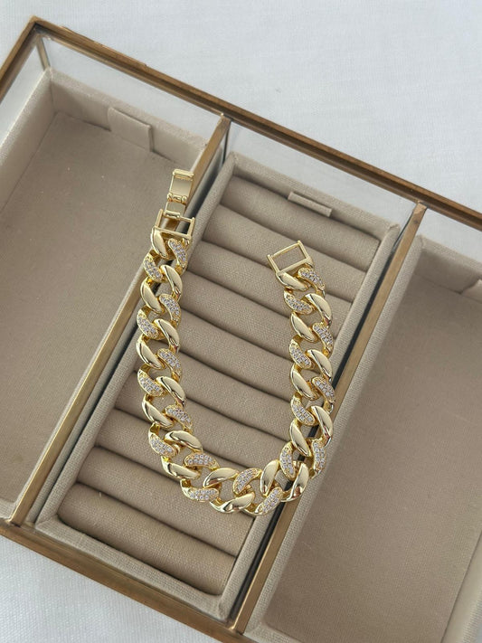 18K Altın Kaplama Zirkon Taş Detaylı Zincir Model Chain Unisex Bileklik