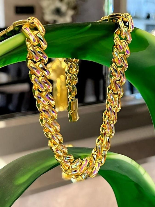 22 Ayar Altın Kaplama Chain Baget Taş Gold Kolye