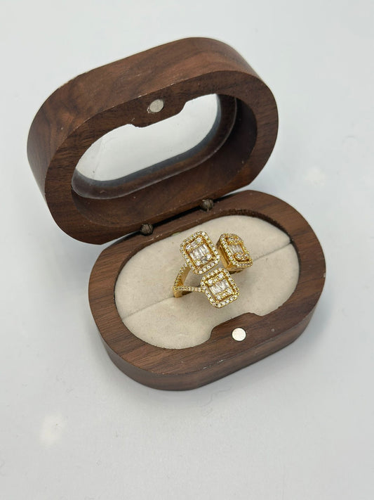 3 lü Baget Taş Detay Yüzük (Pirinç Kaplama) (Ayarlamalı)